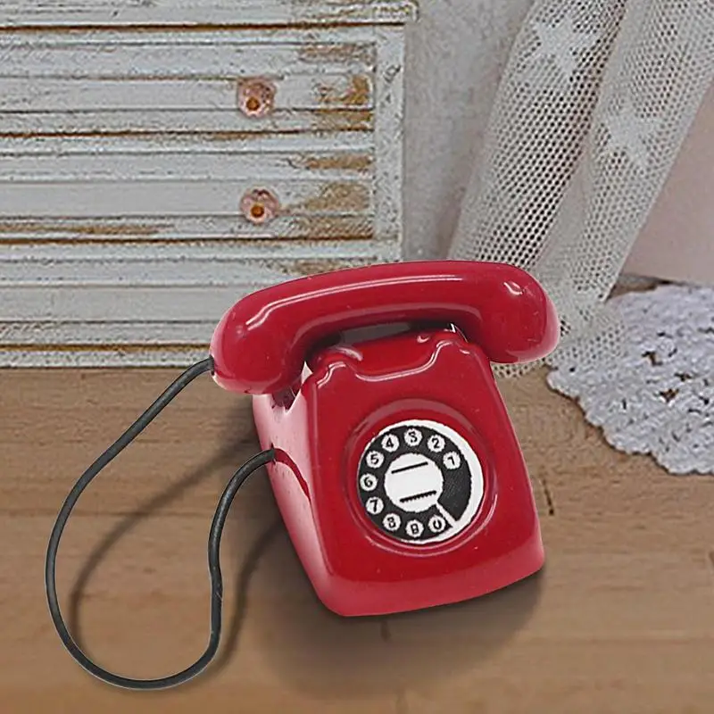 Цельная миниатюрная модель игровой сцены, мини-модель телефона, сплав, ретро, вращающийся телефон, кукольный дом, мебель, игрушки, украшение для рабочего стола