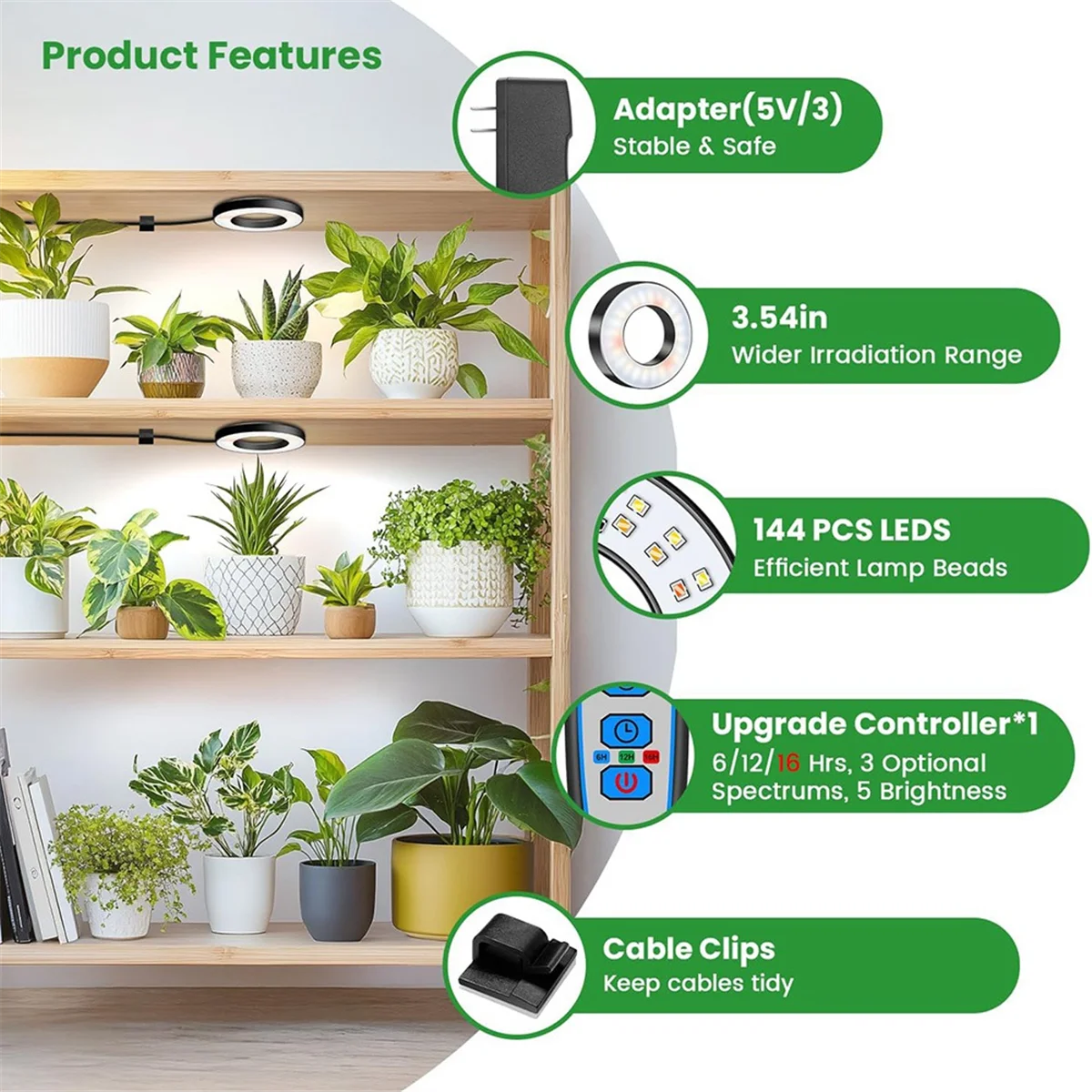 

X40A_Grow Lights for Indoor Plants, 5V/3A Under Cabinet Grow Lamp US Plug