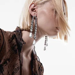 Niche Fringe Earrings Fashion Simple Rhinestone Pearl Earrings Design Sense Accessories Banquet Jewelry
