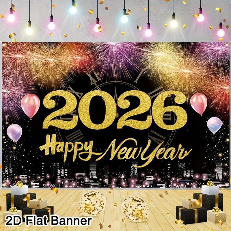 مسطح ثنائي الأبعاد - قطعة واحدة من لافتة مسطحة ثنائية الأبعاد للاحتفال بالعام الجديد 2022، قياس 150*100 سم، يتميز بتصميم نابض بالحياة للبالونات، #6