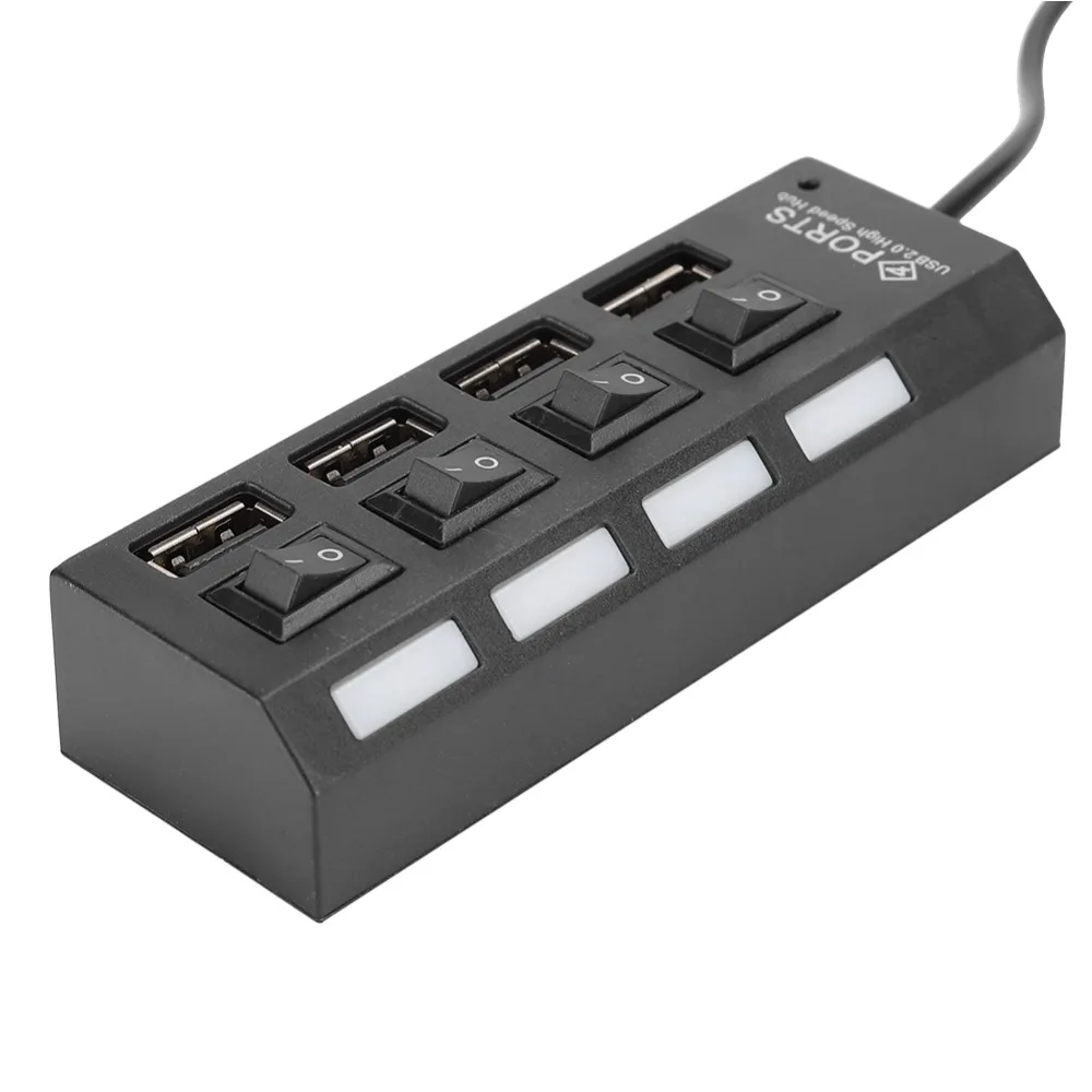 

Портативный USB-хаб на 4 порта USB 2.0 с LED-индикаторами, высокоскоростной многопортовый адаптер для игровых систем, Plug and Play