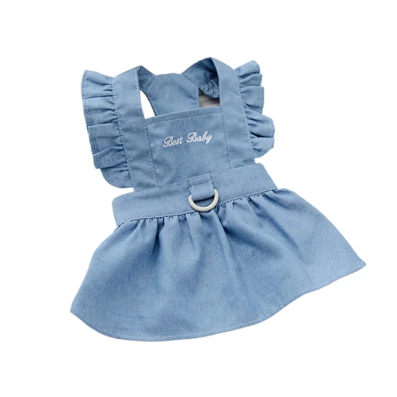 

*Pet Bigbear Cat Teddy Dog Clothes Spring Summer Skirt Imitation Denim Dress with Traction Buckle Traction Ring