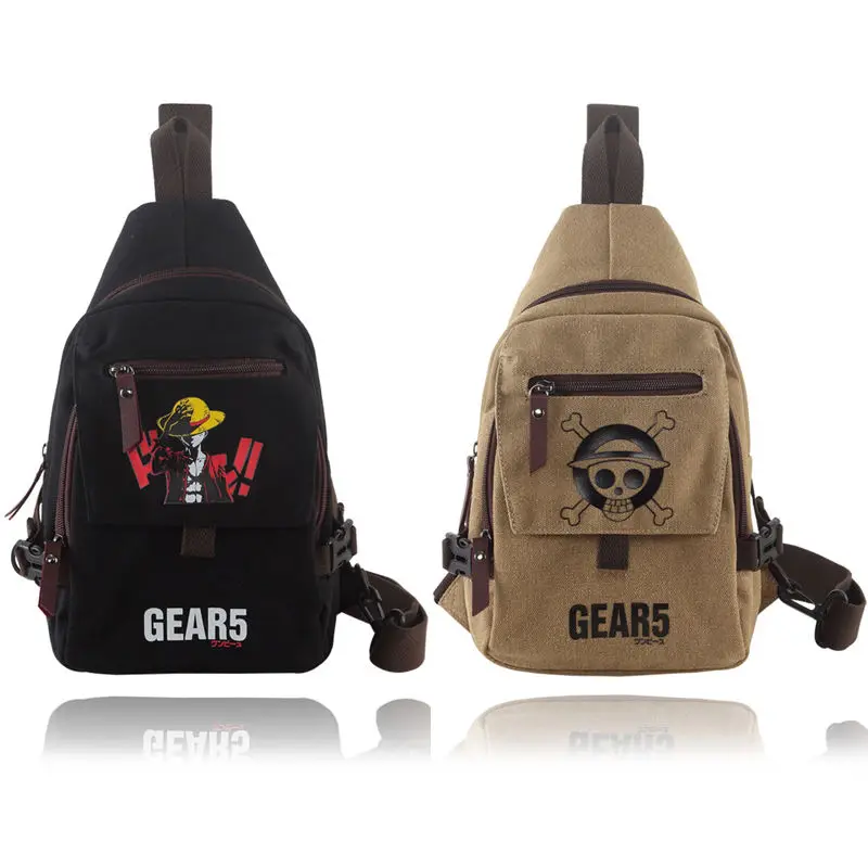 

New One Piece Luffy Animation Multifunctional Zipper Mobile Canvas Cross-Span Bag Creative Portable Shoulder Bag Gift Wholesale