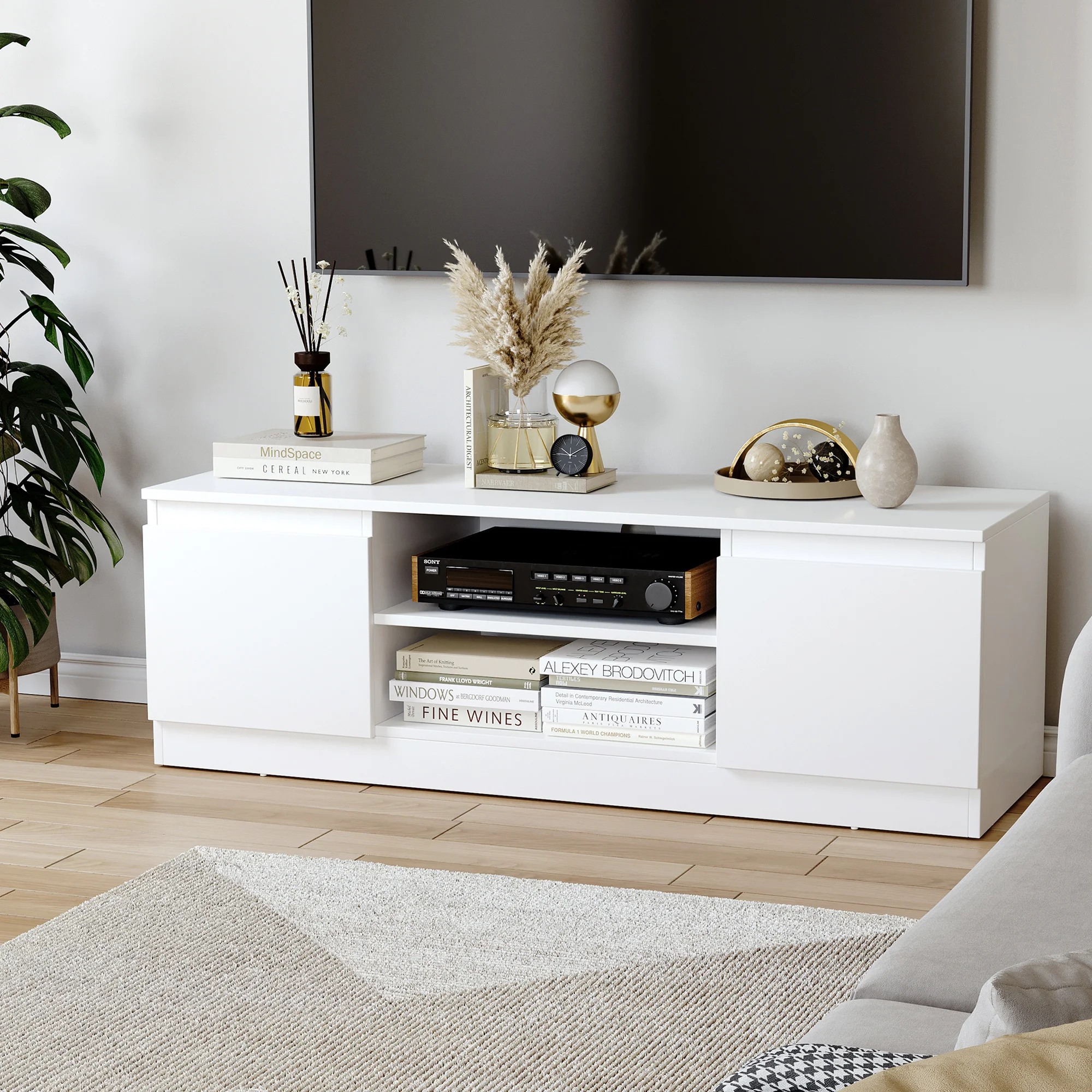 HOMCOM modern TV cabinet with 2 doors 120x39,5x40 cm White