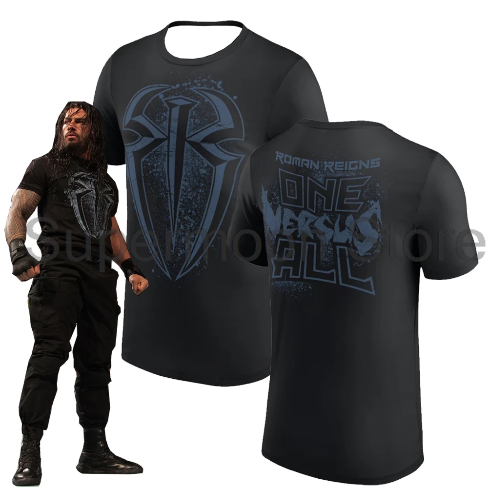 

Roman Reigns One Versus All Retro T-shirt Crewneck Short Sleeve Polyester Black Tee Women Men Outdoor Streetwear Tops