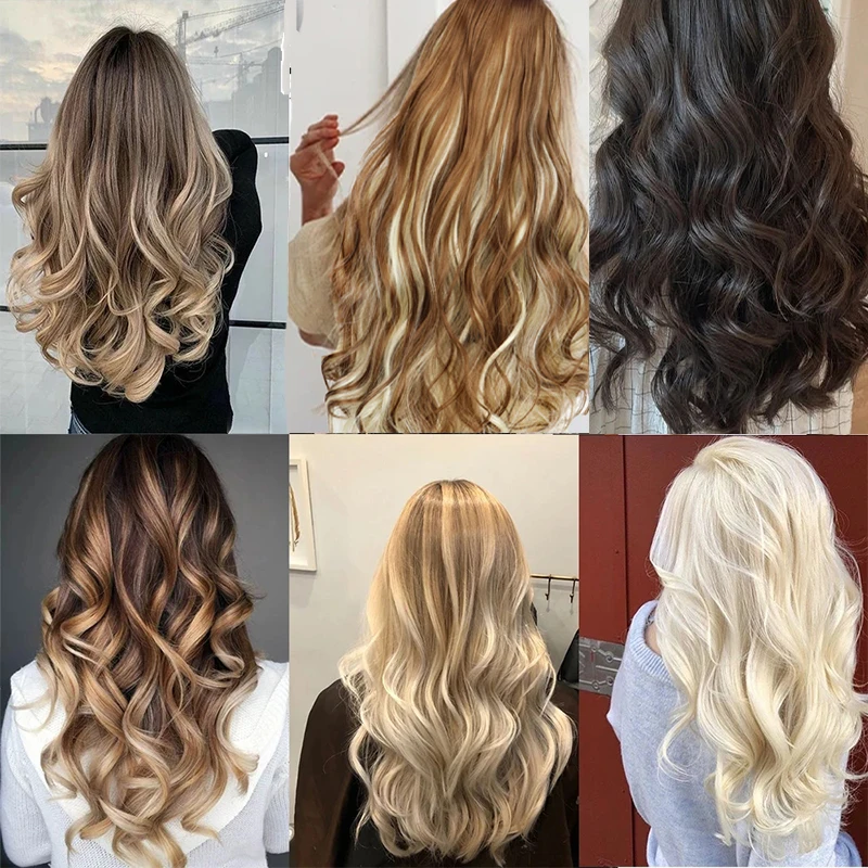 Extension de Cheveux Synthétiques Longs Bouclés en Forme de V pour Femme, réinitialisation en une Pièce, Noir et Blond, Pièce Hiarpiece, 18 po