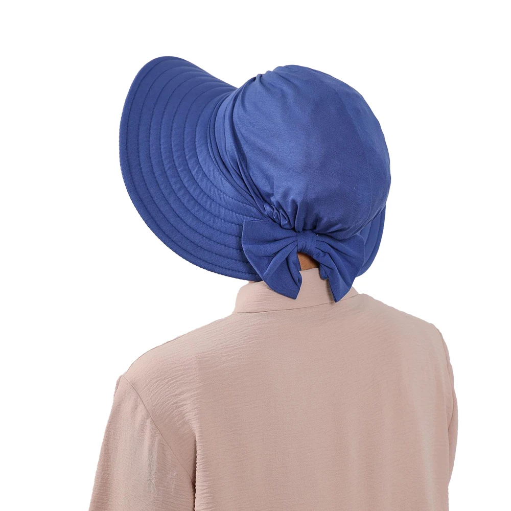 

Modest Sun Protective Turban Bonnet with Removable Bow Brim for Women, 2-in-1 Aerobin Hijab Hat with Removable Brim
