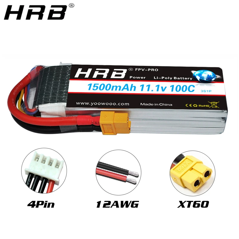 HRB 1PCS 1500mah Lipo 2S 3S 4S 6S 5S Battery 7.4V 11.1V 14.8V 22.2V 18.5V Lipo 65C 100C XT60 T for RC Car truck Drone Airplane