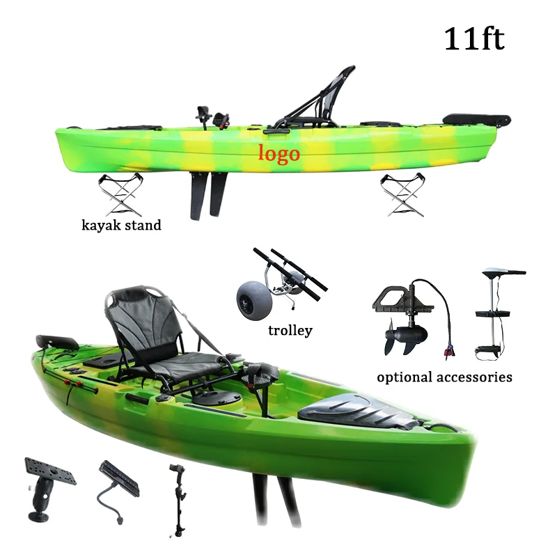 

Wholesale Fishing Flap Drive Pedal Kayak 11ft HDPE Plastic Rotomolded Motor Eléctrico Para 1person Sit on Top Canoe
