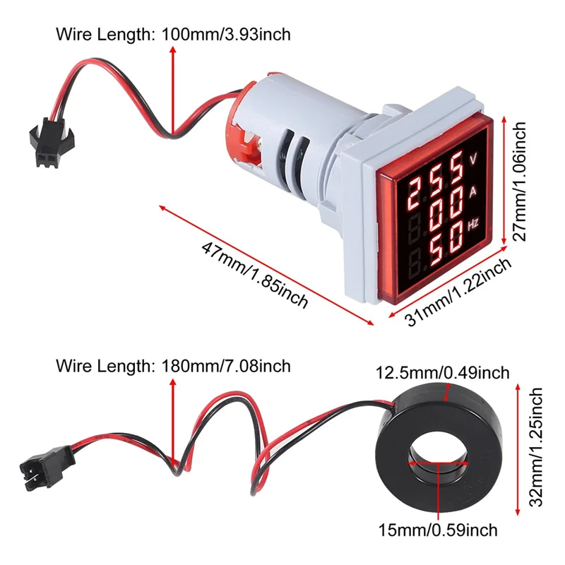 ABRB-3 個 3 In 1 60-500V 0-100A AC デジタル電流計電圧計、LED ディスプレイ電圧検出器電流テスターゲージ