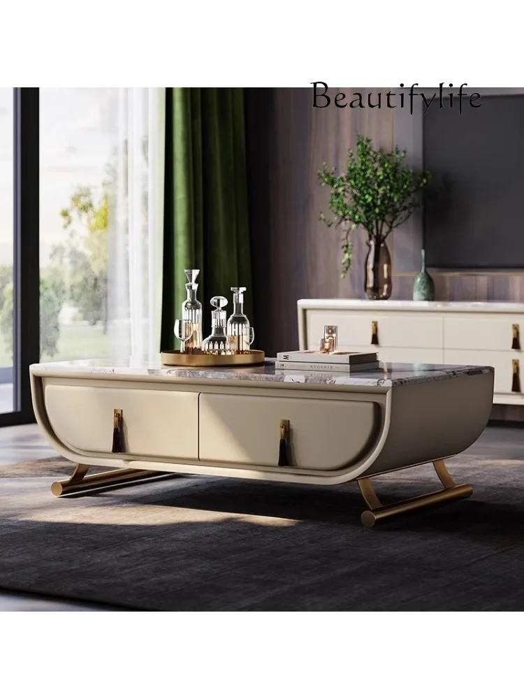 

Light luxury coffee table living room marble oval coffee table