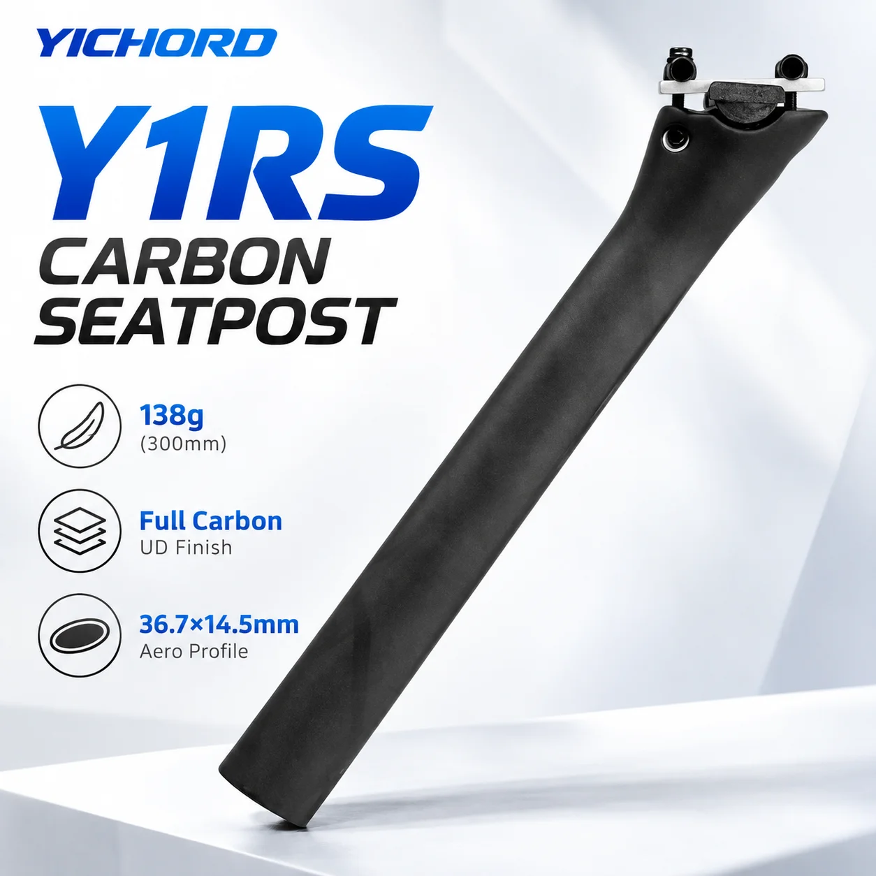 YICHORD Y1RS Carbon Road Bike Seatpost 300mm Lightweight 138g UD Matte Full Carbon Seat Post for 7x7mm 7x9mm Saddle Rails