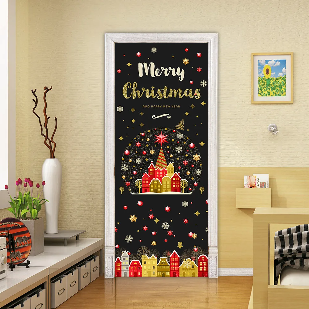 Christmas Bow Door Sticker Holiday Party Decoration Wallpaper Sticker Detachable Waterproof Self Adhesive Poster For Bedroom