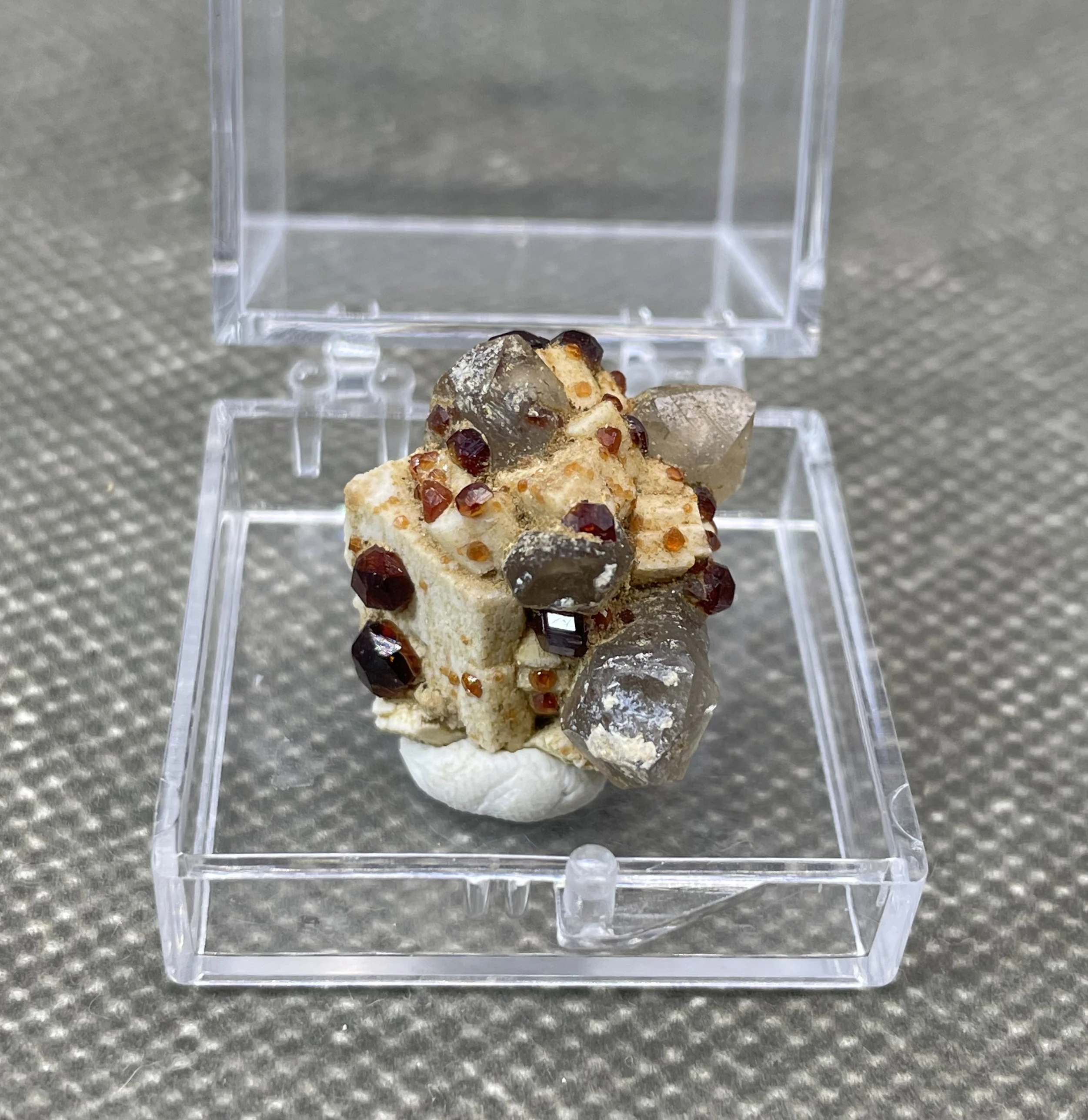 

NEW! 100% natural rare garnet and tea crystal symbiotic mineral specimens stones and crystals quartz crystals + box size 3.4cm