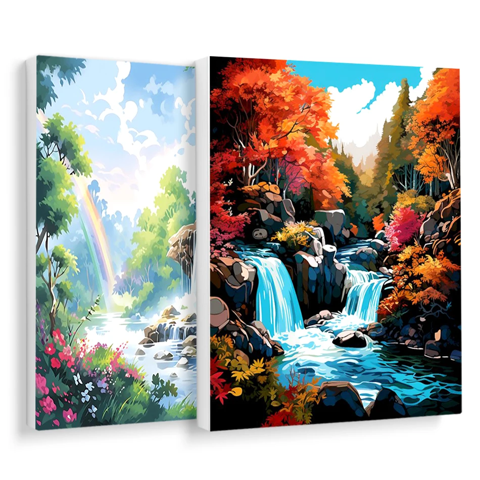 

RUOPOTY Painting Paints By Numbers Waterfall scenery Canvas Art Painting Framed Wall Art Modern Markers By Numbers Room Decor