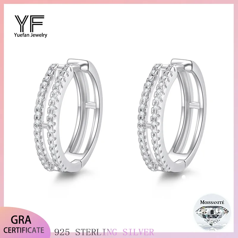 

S925 silver Moissanite women's stud earrings, round double row full diamond plated 18KD color VVS-certified high-end earrings