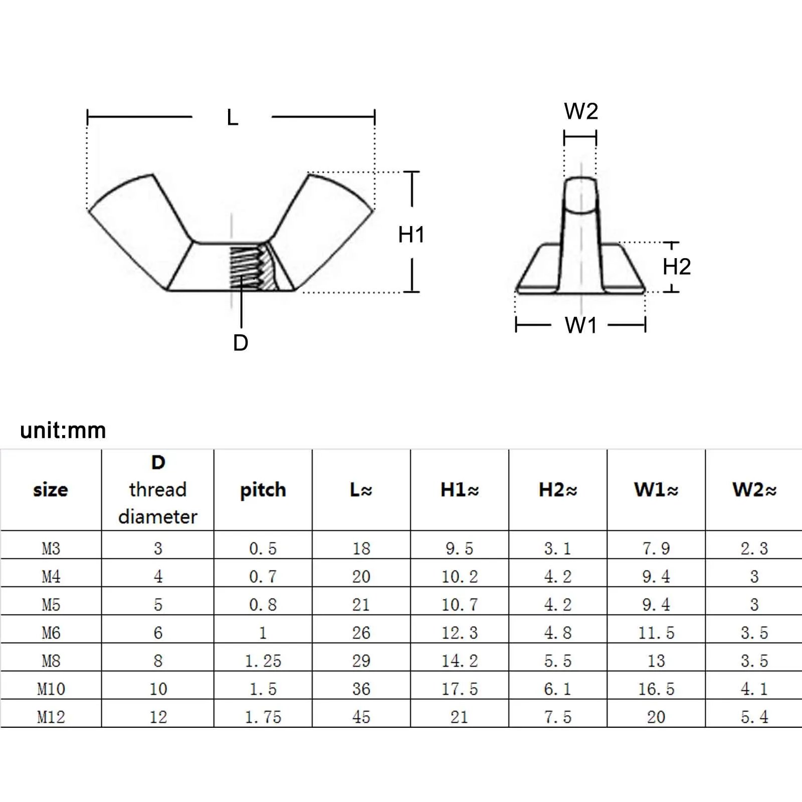 2/10pcs DIN315 M3 M4M5 to M12 GB62 304 Stainless Black Steel Adjust Thumb Nut Hand Tighten Thumbnut Ingot Butterfly Ear Wing Nut