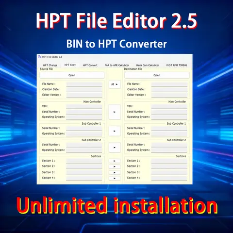 BIN to HPT Converter Unlock HPT File Editor 2.5 HPT change COPY Convert FAR to AFR Calculator Hemi Cam Calculator WOT RPM TIMING