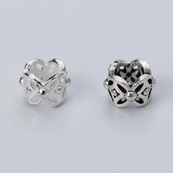 1pc/lot Classic Hollow Out Flower Silver Beads 6x6mm 925 Sterling Silver Big Hole Spacer Beads DIY Jewelry Making Accessories