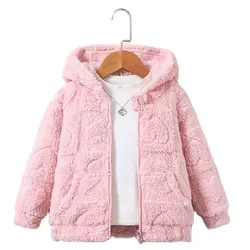 Girls spring and autumn fashion new hooded coat top fluff - pink 1