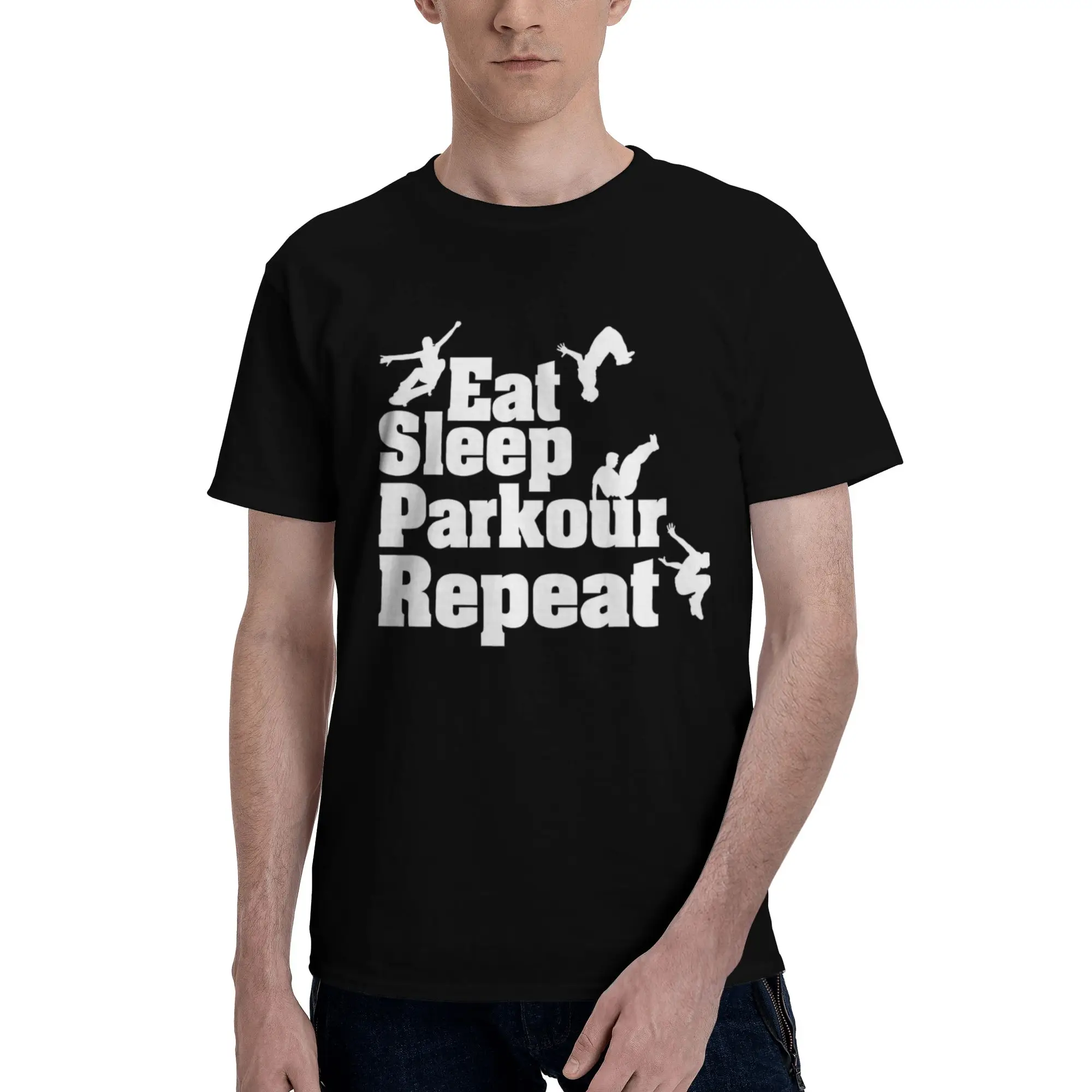Eat Sleep Repeat Men's T Shirt parkour Humorous Tees Short Sleeve Crew Neck Cotton Printed Clothes T-Shirt
