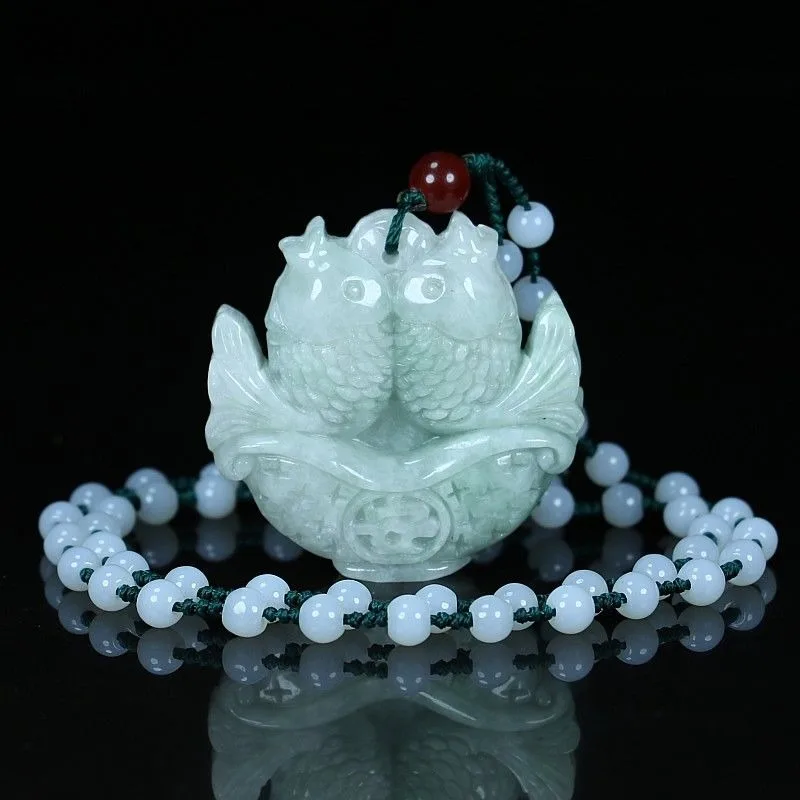 Natural Jadeite Double-sided Pisces Necklace Pendant Fashionable Versatile Women's Pendant Jade Pendant Gift