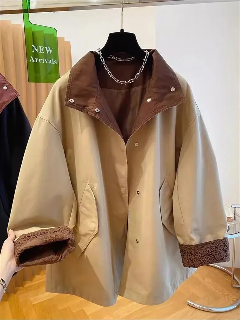 Double Breasted Windbreaker Women's Spring and Autumn 2025 New Fashion Popular Long Popular Coat Female Suit Collar Coat Pink