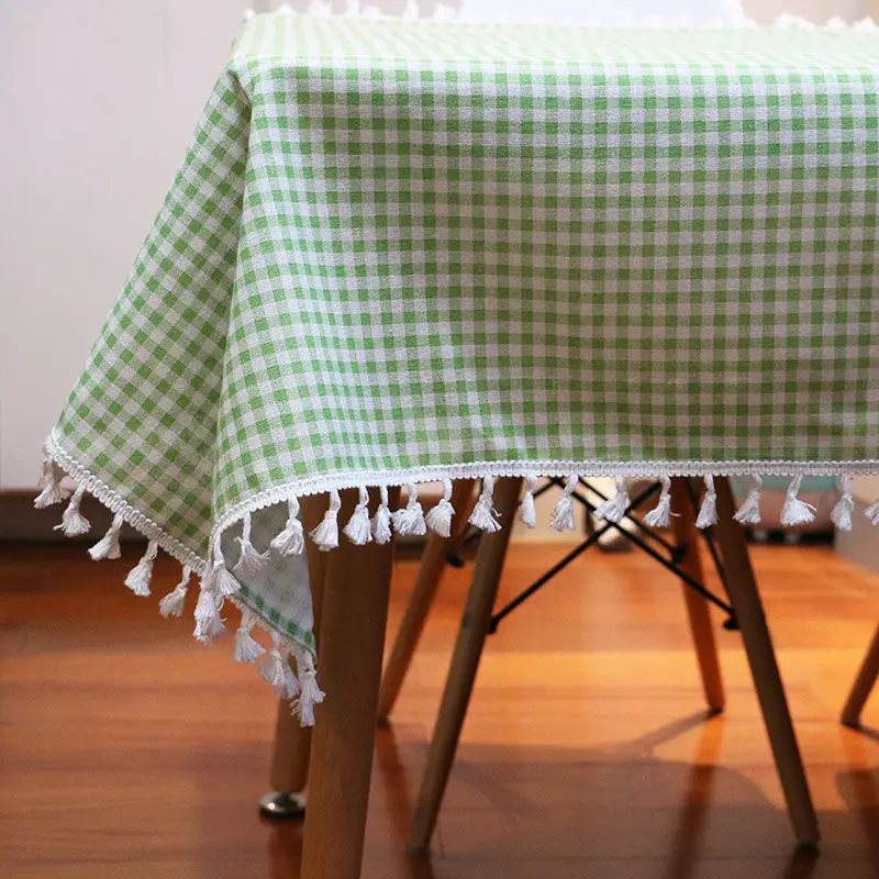 Nordic Ins Style Cotton and Linen Fresh Simple Tablecloth Popular Girlish Checkered Dining Table Cover Boho Table Linen Decor