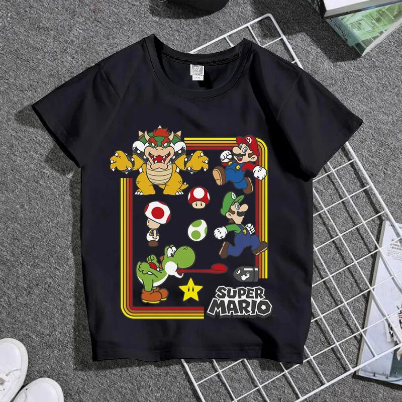 

Детская одежда из чистого хлопка с героями мультфильмов «Супер Марио Марио» для студентов и студентов, футболка с круглым вырезом и короткими рукавами