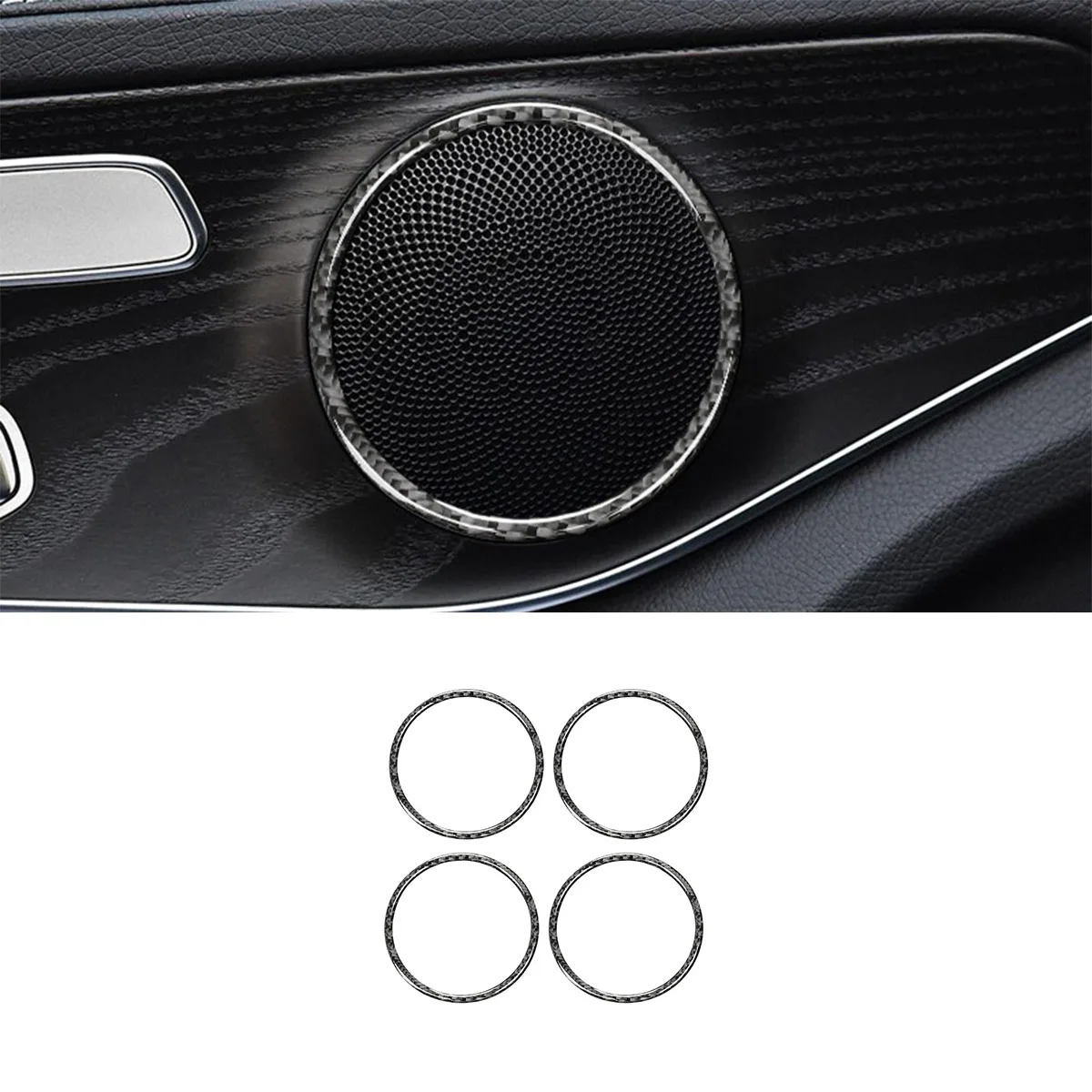 

For Benz C-Class /GLC W205 2016-2021 Interior Modified Carbon Fiber Door Horn Decorative Ring Sticker Car Accessories Car Play