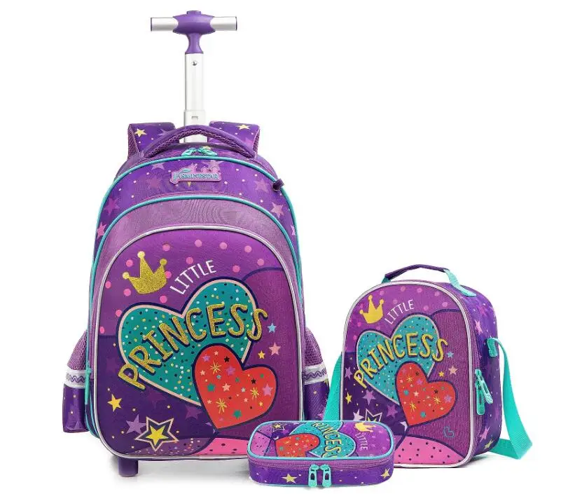 kids Rolling backpack for boy School trolley bag set lunch bag Children school wheeled backpack for girls school bag with wheels