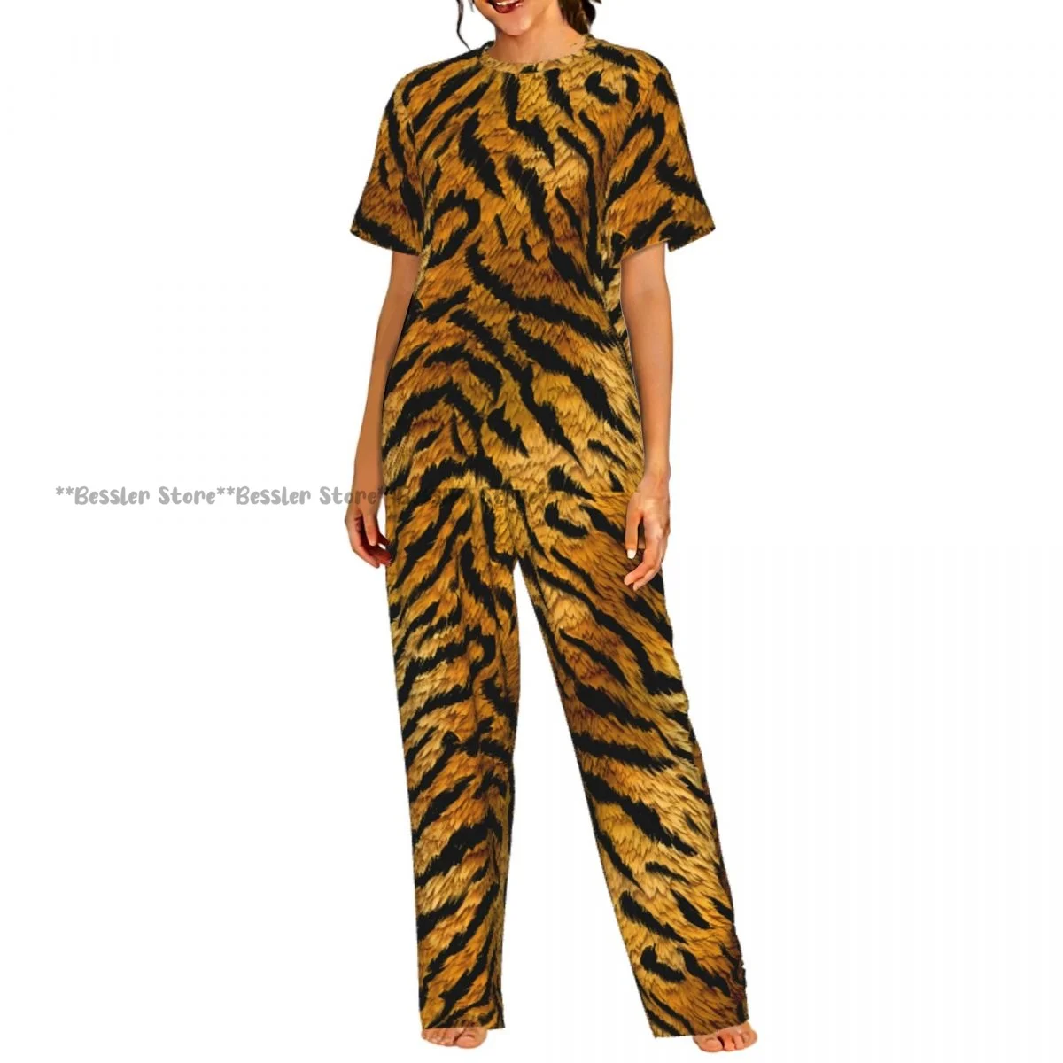 

Женский комплект из 2 предметов: пижама с тигровым принтом, топ с короткими рукавами и брюки для сна