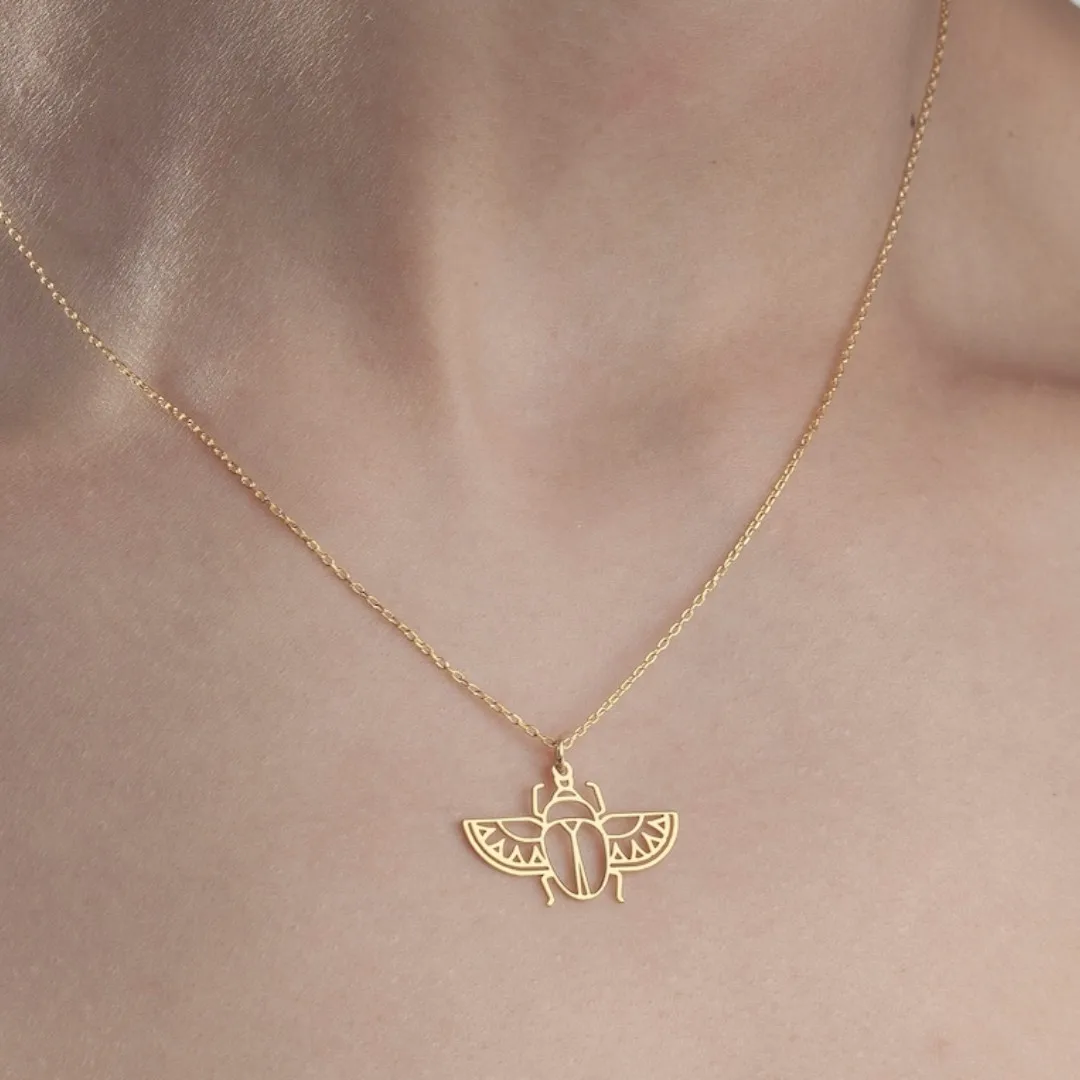 Stainless Steel Ancient Egypt Scarab Necklace for Women Personality Gold Plated Beetle Pendant Necklace Retro Egyptian Jewelry