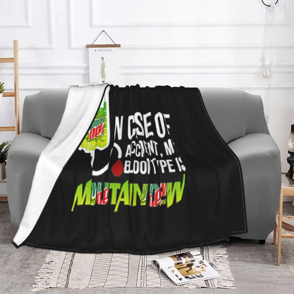 In Case Of Accident My Blood Type Is Mountain Dew Mtn Printing Brand New Spring Comfortable Throw Blanket