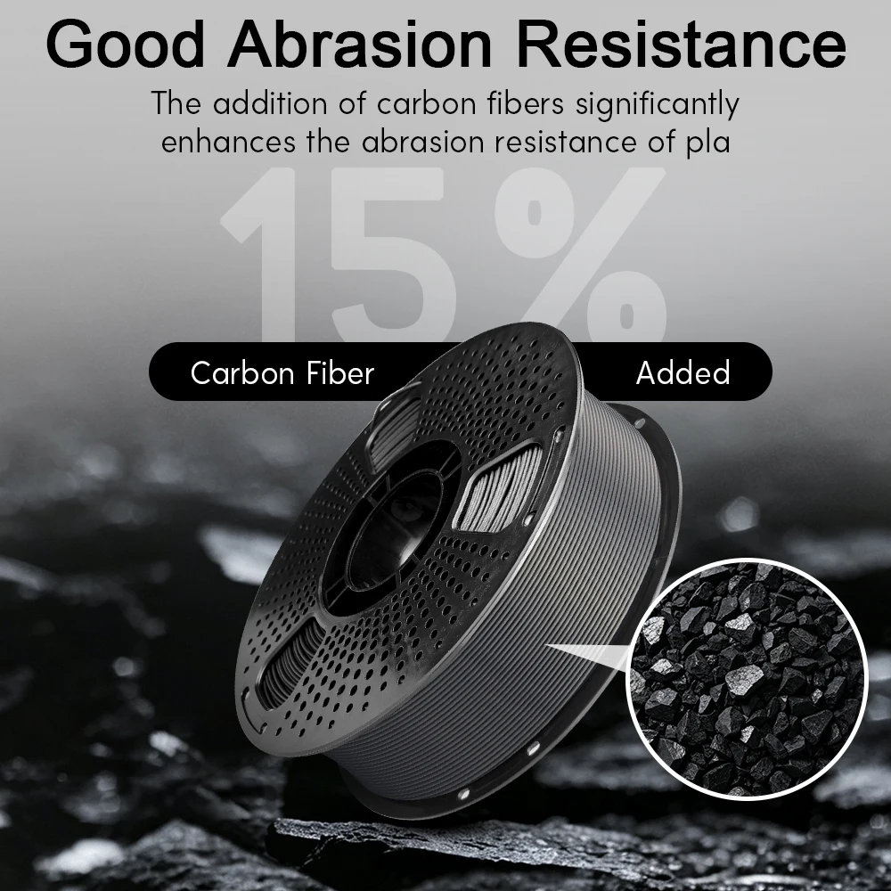 Carbon Fiber PETG Filament 1.75mm 1kg 2kg , Black PETG-CF High Strength & Heat Resistance 3D Printer Material JJ4226