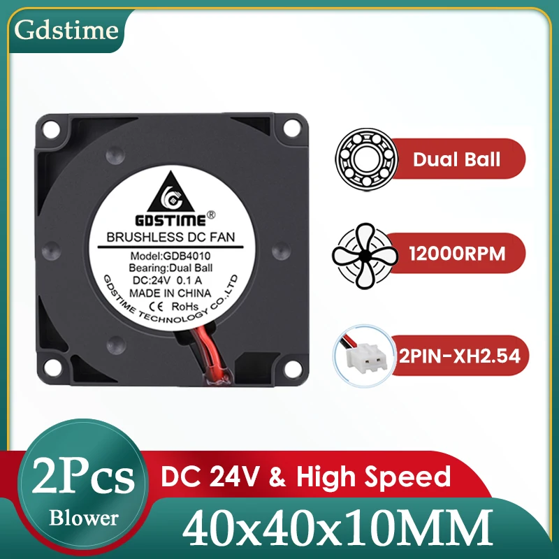 

2PCS Gdstime 40x40x10mm DC 24V Turbo Exhaust Fan 4010 High Speed Blower 40mm 4cm Dual Ball Cooling Fan for 3D Printer Cooler