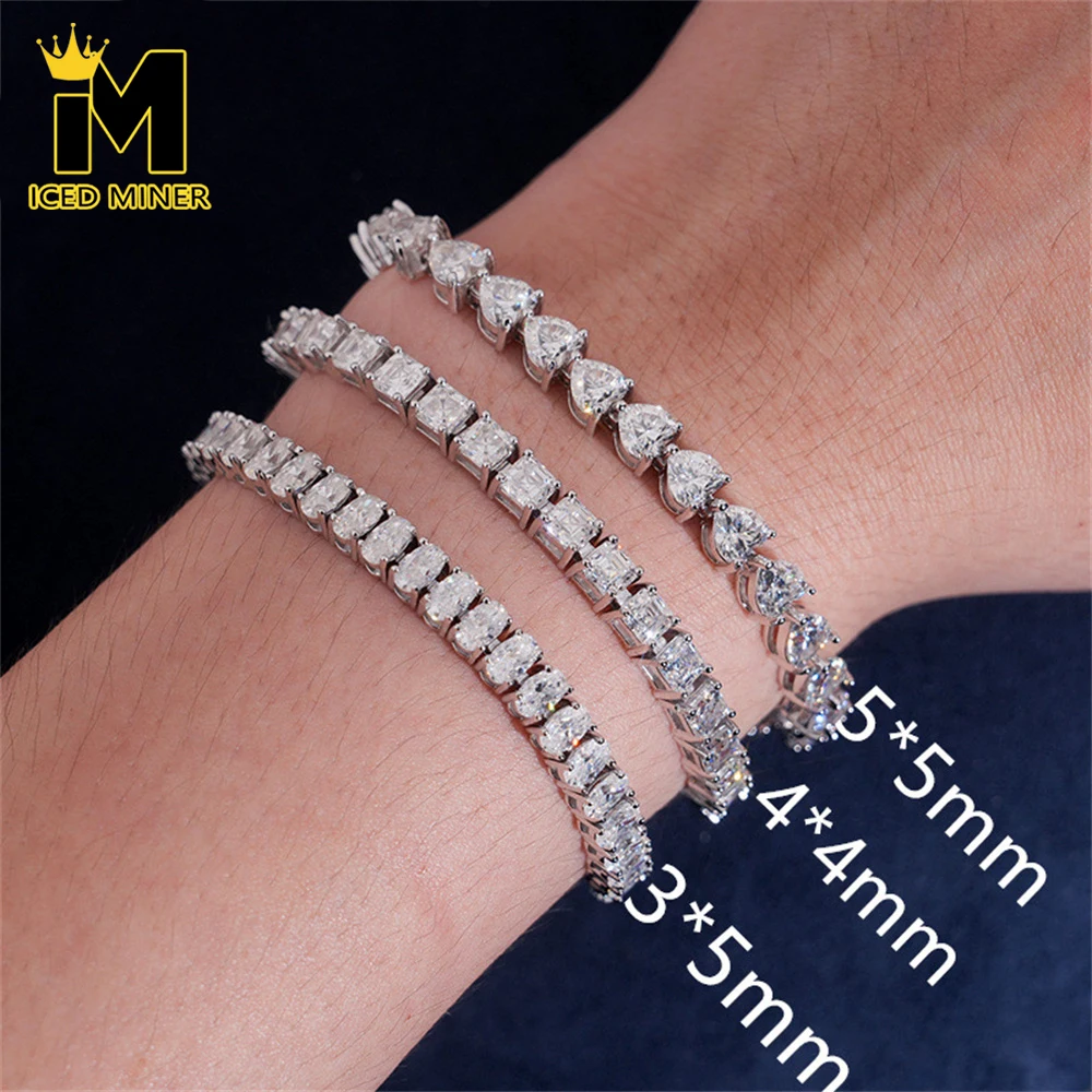 

Icedminer 5mm Moissanite Diamonds Tennis Link Chain Iced Out Bracelets For Men S925 Silver Choker Pass Tester Hip Hop Jewelry