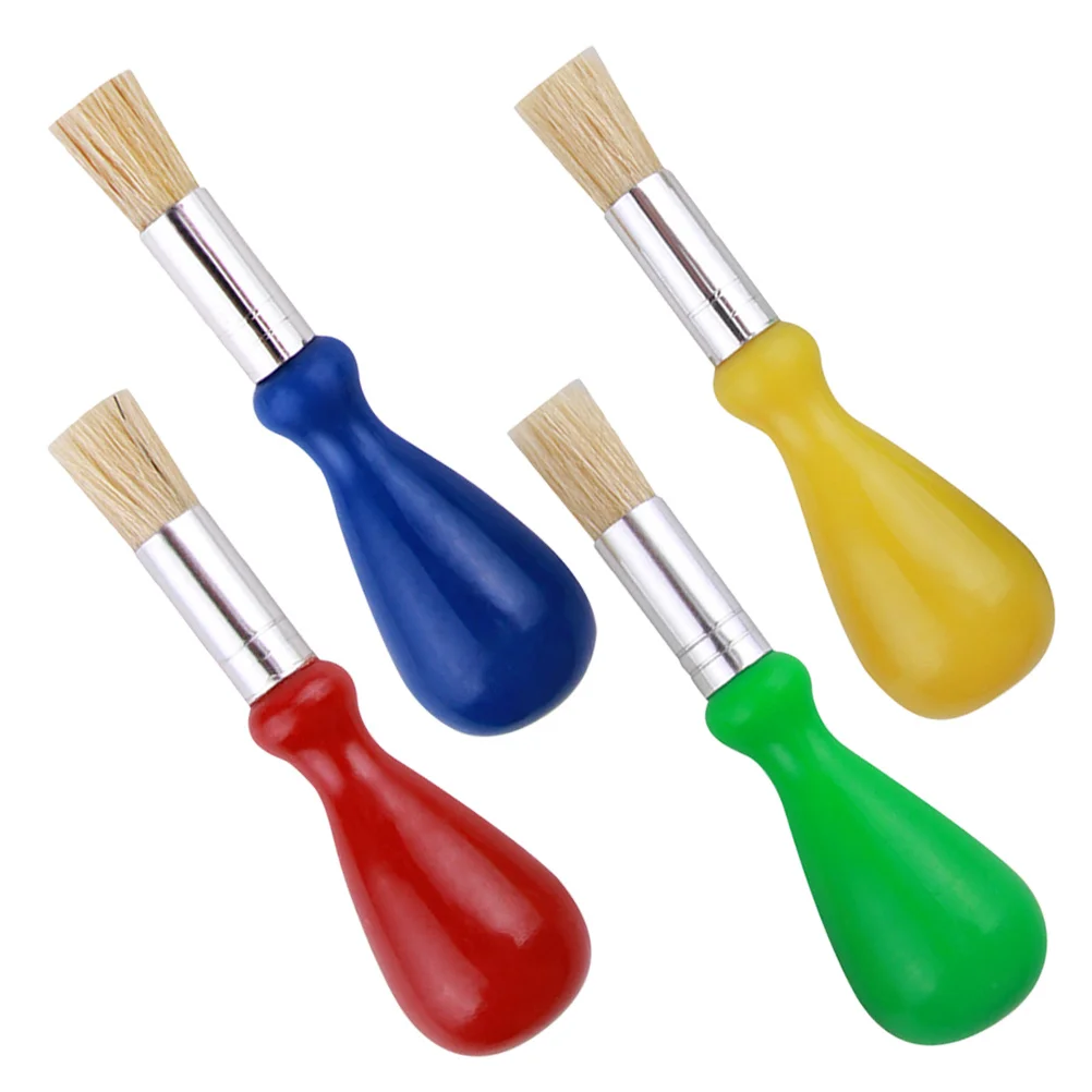 

4pcs Watercolor Paint Brushes Set Short Handle For Painting Parties Art Crafts Bright Handle Easy Grip Washable Reusable