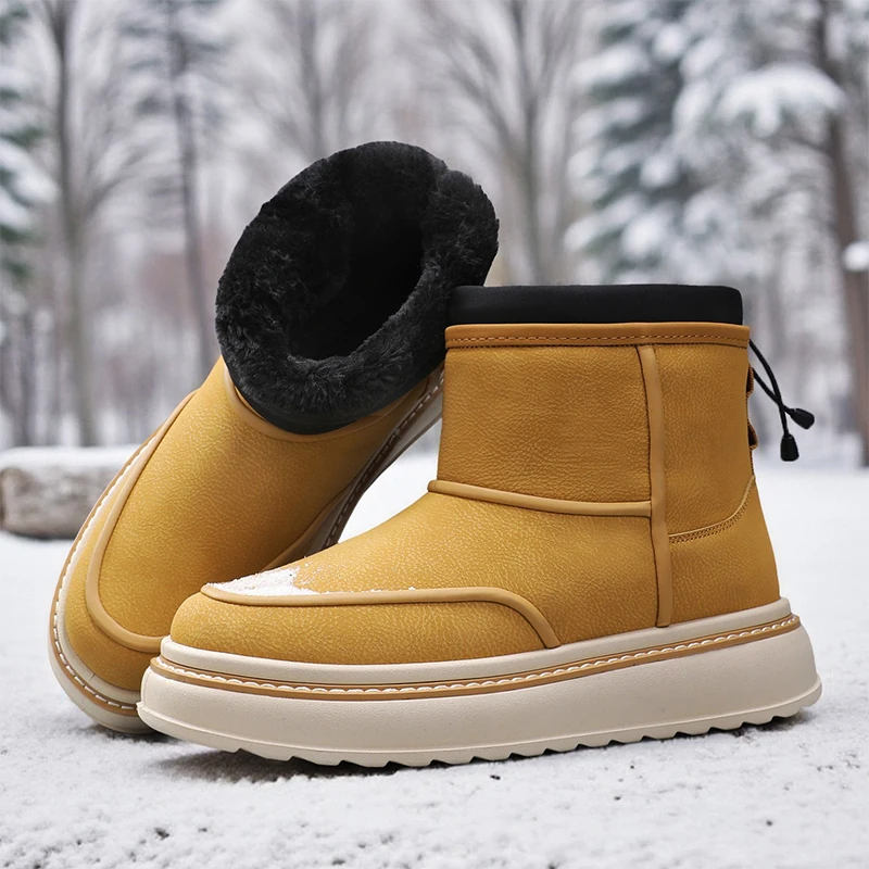 

Winter Leather Warm Men Boots Waterproof Male Ankle Boots Mens Snow Boots with Fur Handmade No-slip High Top Male Work Shoes