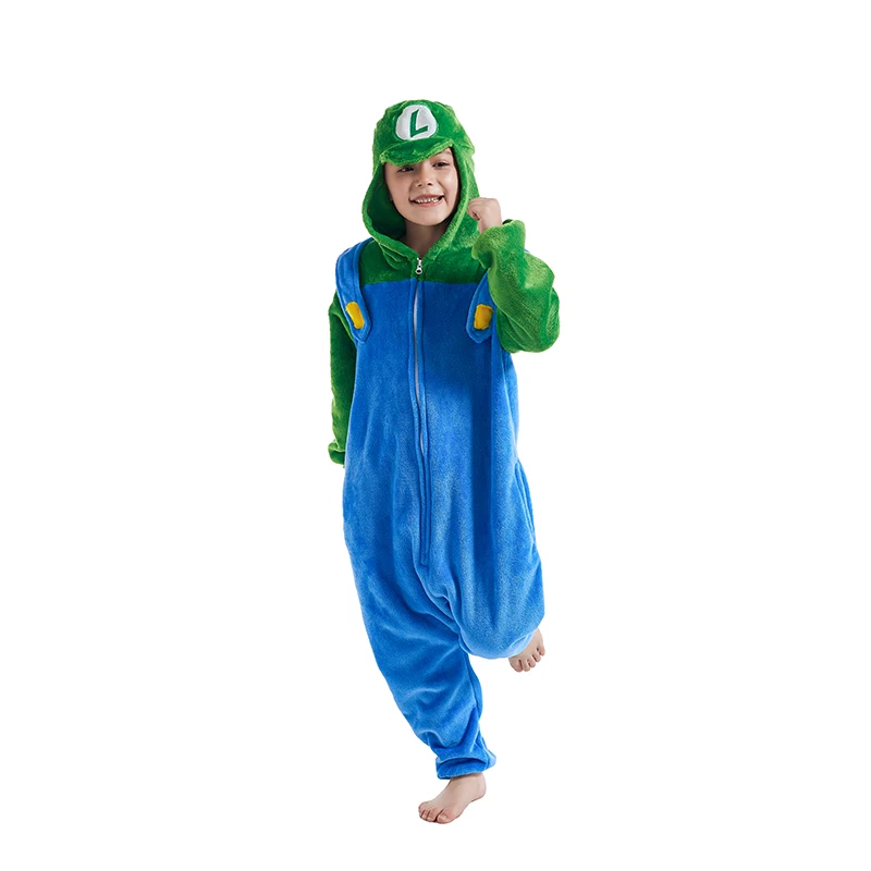 Girls Boys Cartoon Onesies Kids Children Animal Pajamas Kigurumi Luigi Anime Cosplay Costumes For Christmas Halloween Party