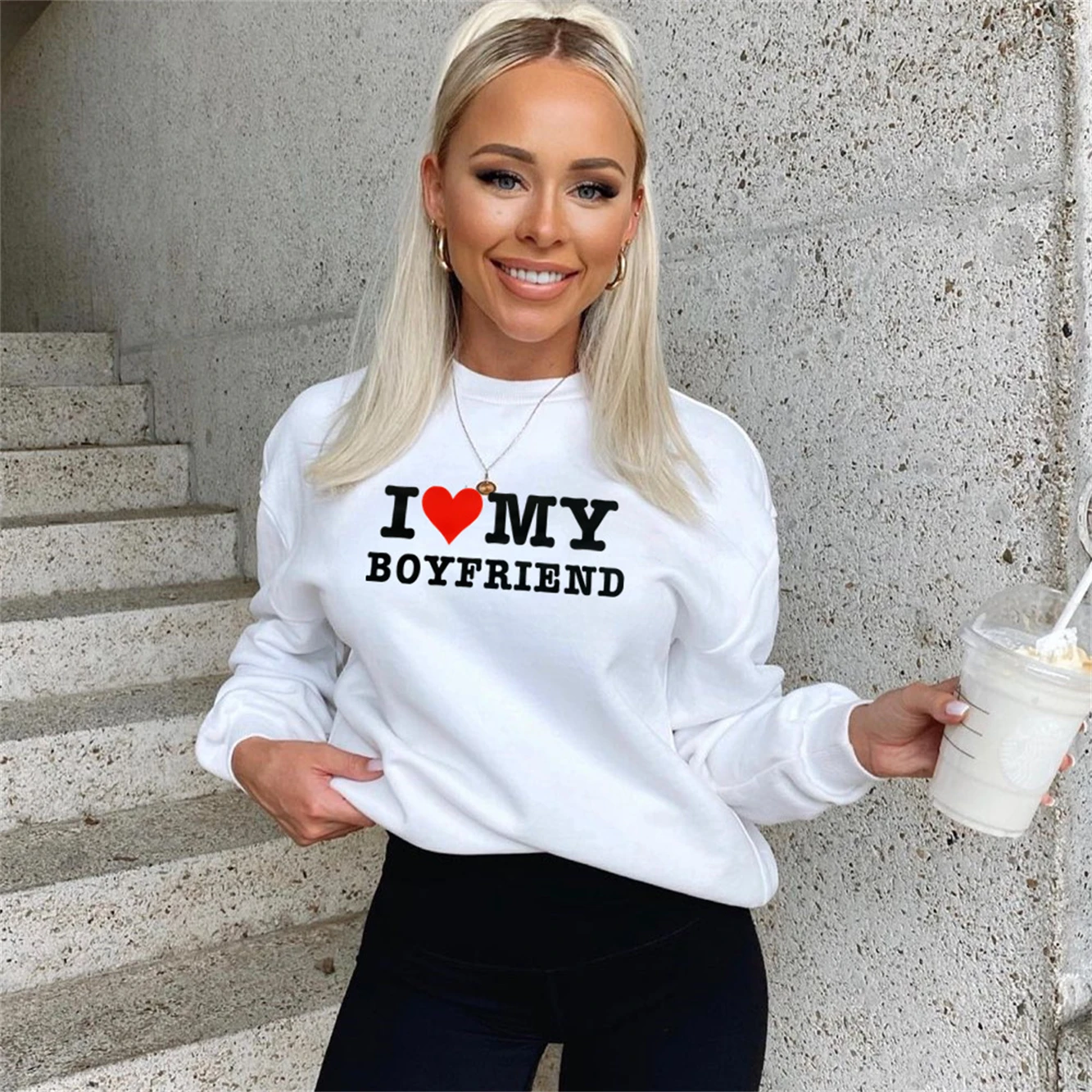 I LOVE MY BOYFRIEND Autumn Fashion Girls Cotton Long-Sleeve Sweatshirt Casual Women's Hoodies