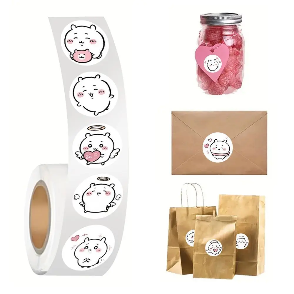 jiyi Stickers Roll 500 Pcs Kawaii Emoji Angel Heart Hachiware Usagi Round Label DIY Journal Notebook Decor Stationery Gift view 2