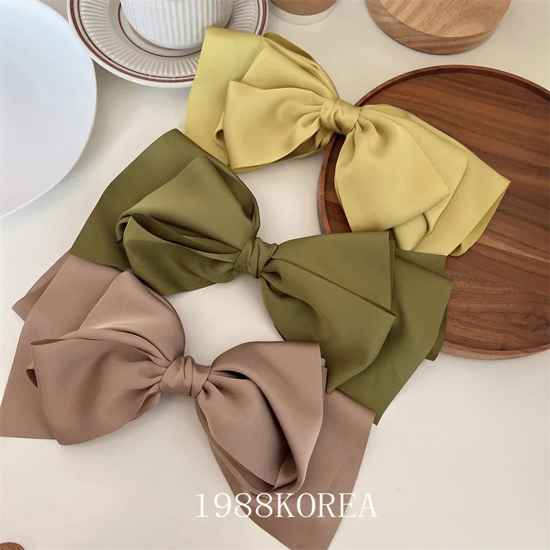 Korean Women Hair Clips Satin Multi-layer Barrette Bow Sagging Hairpins Large Elegant Vintage Overhead Clip Hair Accessories