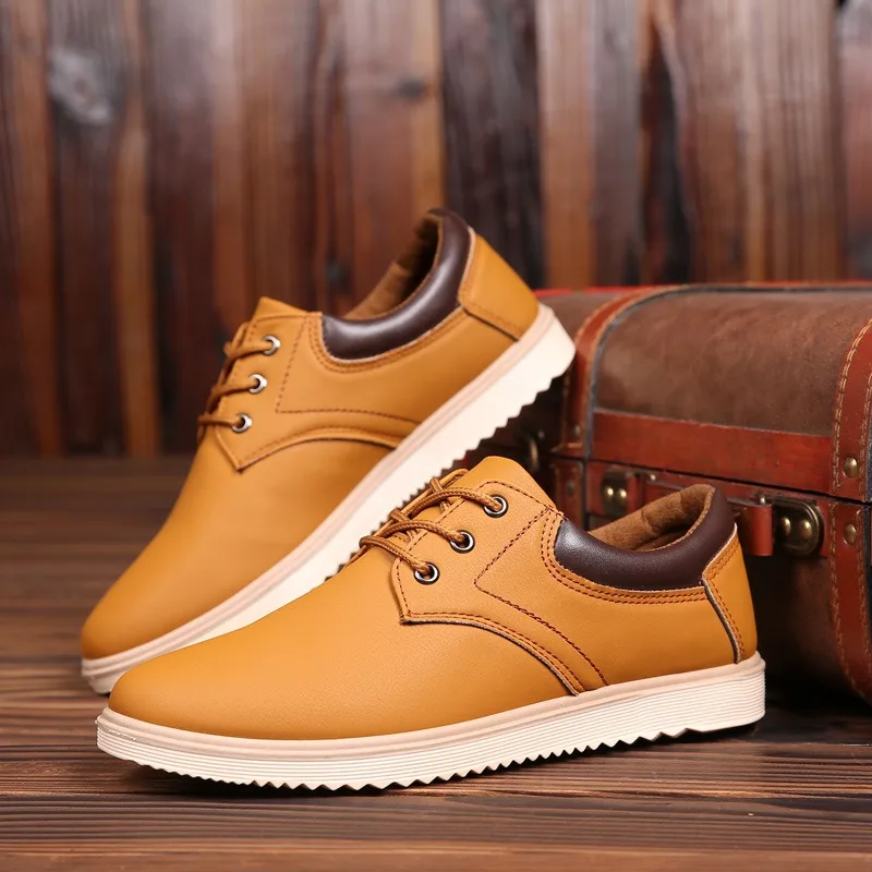 Men's Leather Platform Oxfords Business Dress Shoes Non-Slip Large Head Design Flat Casual Shoes Zapatos De Hombre Spring Autumn