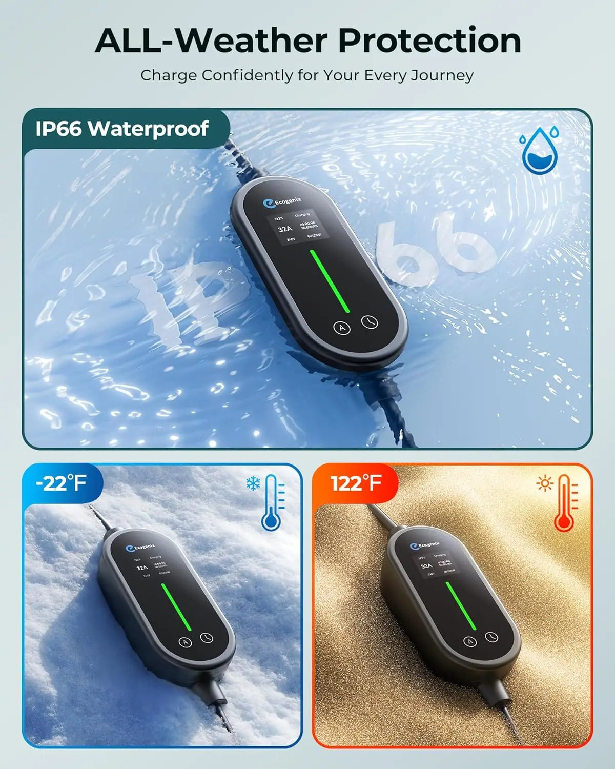 Fast Level 2 EV Charger 32A 220V-240V NEMA 14-50, Portable EVSE for All SAE J1772 EVs