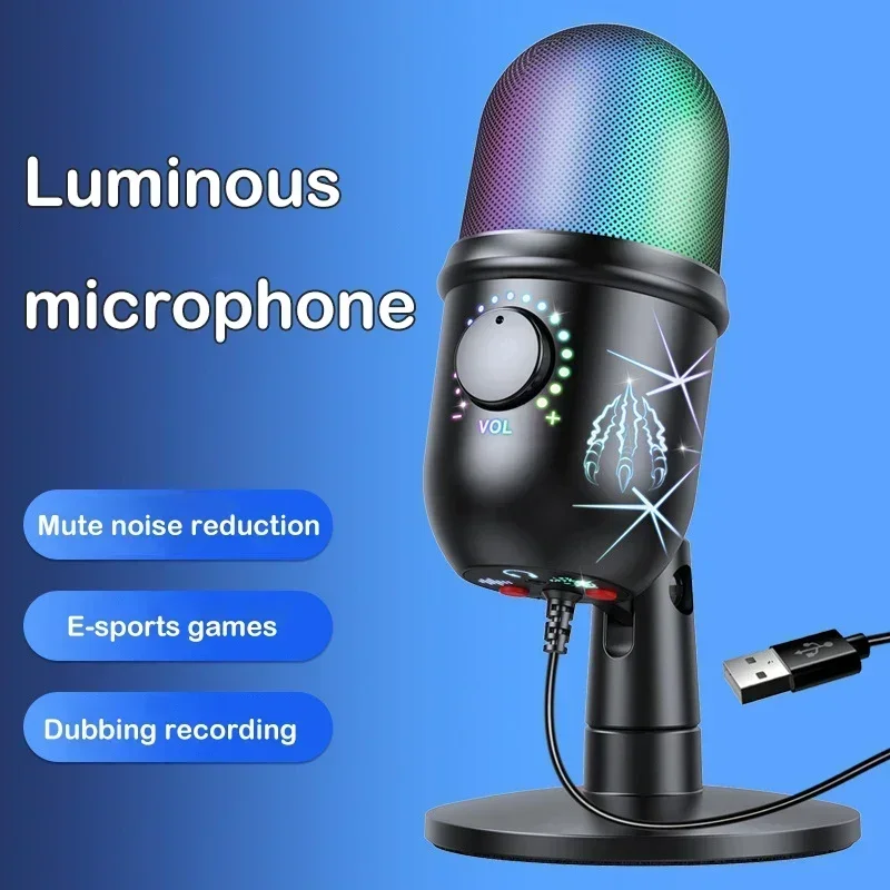 USB Gaming PC Microphone for Streaming Podcasts,RGB Computer Condenser Desktop Mic for YouTube Video