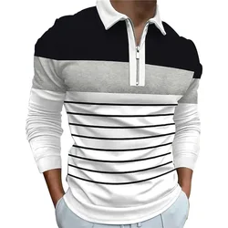 2024 Spring Mens Polo Shirt Long Sleeve Stand Basic Blouse Tee Shirt Top Casual T-shirt Men Shirt