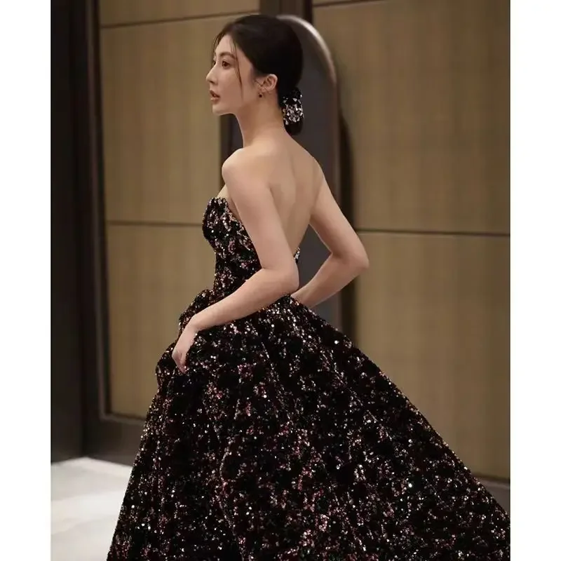 Plus Size Evening Dresses Woman Elegant Sequined Black Luxury Prom Dresses Formal Party Gown Dress