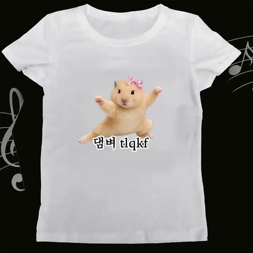 Lustiges Hamster-T-Shirt mit Meme-Grafik, Damen-Sommer-Kurzarmshirt, süßer Kawaii-Print, lässige Damenmode, Harajuku Y2k-Top – Detail 7