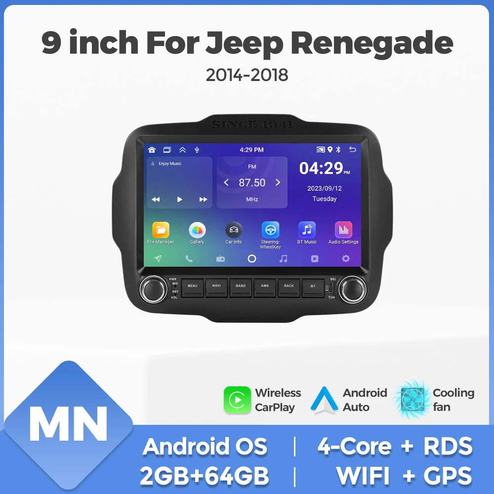 Android OS Wireless Carplay 2 Din Car Radio For Jeep Renegade 2014-2018 Central Multimedia Players Intelligent car audio system